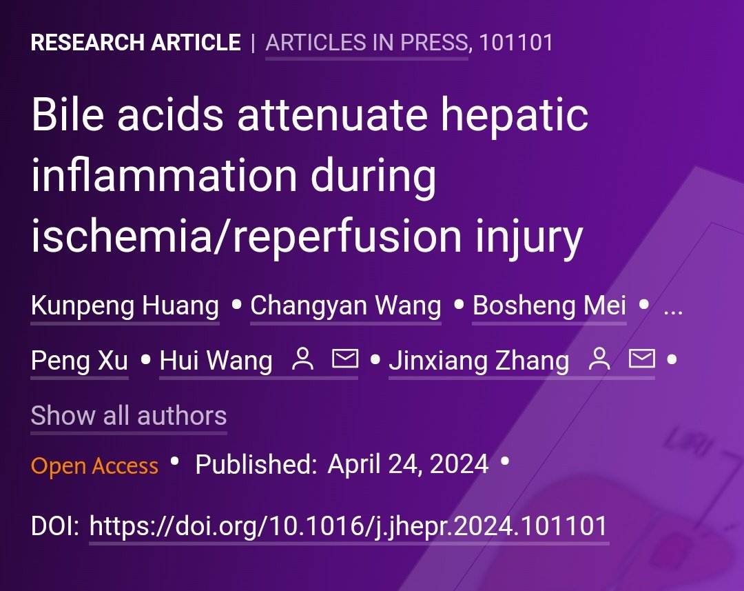 🟪NEW Article in press❕ Bile acids attenuate hepatic inflammation during ischemia/reperfusion injury 🔓#OpenAccess at 👉jhep-reports.eu/article/S2589-… #LiverTwitter #LiverTransplantation