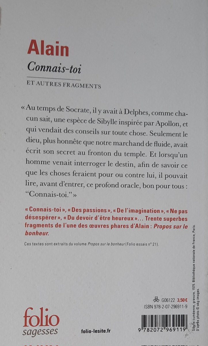 J'entame la lecture de l'œuvre #Connais_toi (et autres fragments) du philosophe français #Émile_Chartier (dit #Alain), édité chez @editionsfolio acquis chez @GibertOfficiel