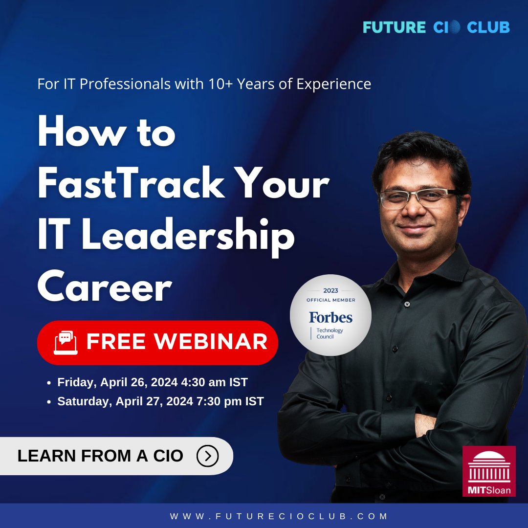 Unlock your potential! Don't miss out on our exclusive #webinar led by a seasoned CIO, tailored for #ITprofessionals with over 10 years of experience.

► Register for Friday's Webinar: tinyurl.com/2b4rc8sz
► Register for Saturday's Webinar: tinyurl.com/ycyba5ch