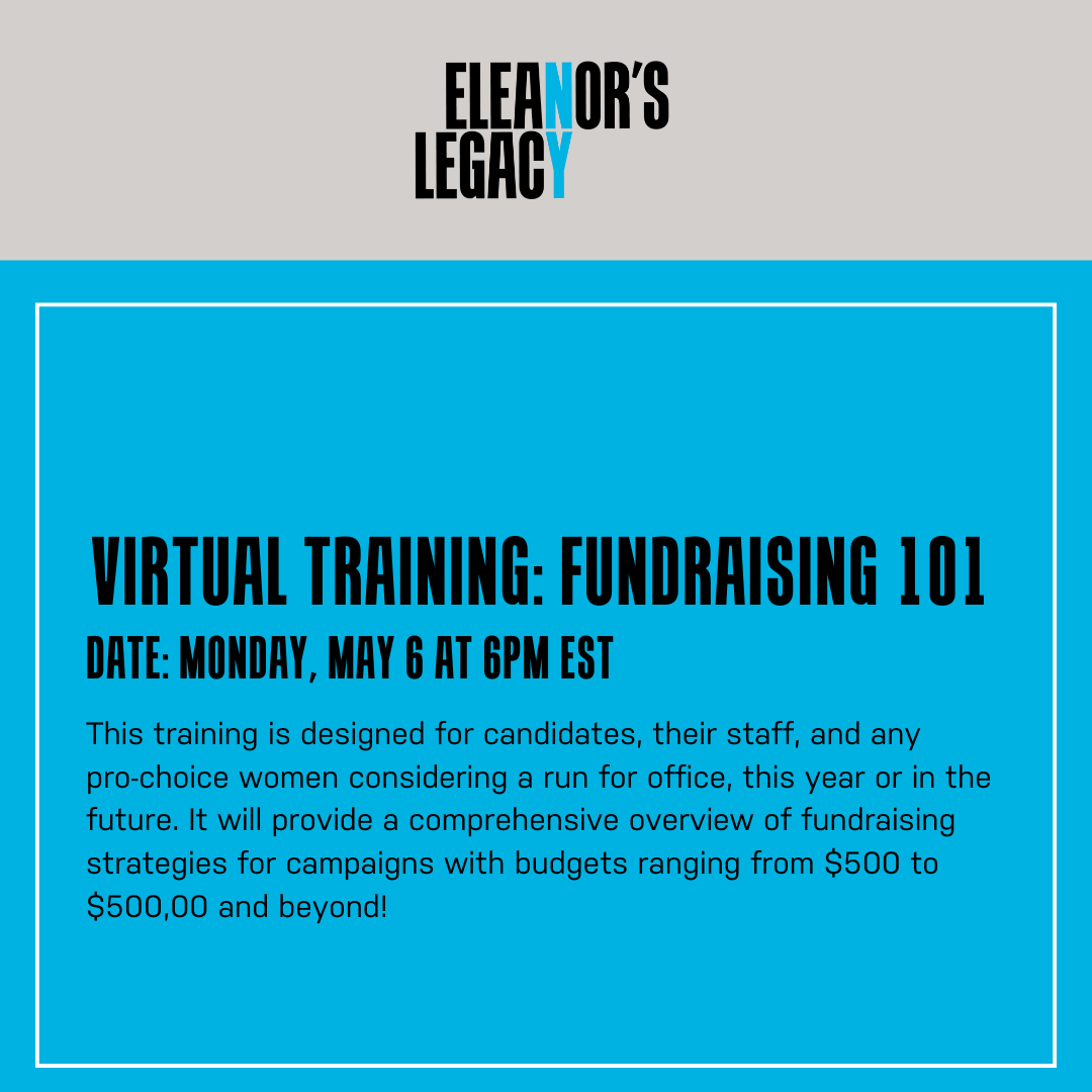 Are you a candidate, staff, or a pro-choice woman thinking of running for office? Join our virtual training 'Fundraising 101' with Allegra Scheinbaum and Hayley Drapkin May 6 at 6pm EST to gain tips on traditional and online fundraising. 🔗 tinyurl.com/54knyrst