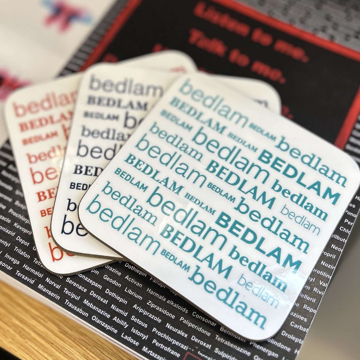 Ever find yourself saying 'it's Bedlam'? Bedlam is a medieval spelling variant for the name of the Hospital 'Bethlem'. Today it's a synonym for chaos and uproar. Bedlam coasters available in the Museum shop and online bit.ly/bedlam_coasters 🫖☕