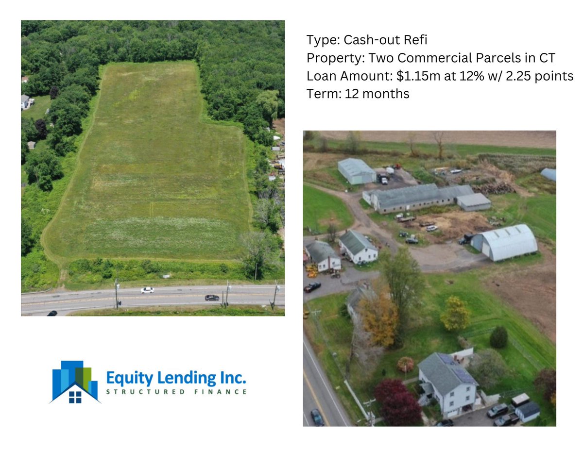 🏠 Loan Success Story 🏠

🔑 Type: Cash-out Refi
🏡 Property: Two Income Producing Parcels in Bolton, CT
💵 Loan Amount: $1.15m at 12% w/ 2.25 points
📆 Term: 12 months

#RealEstateInvesting #HardMoneyLending