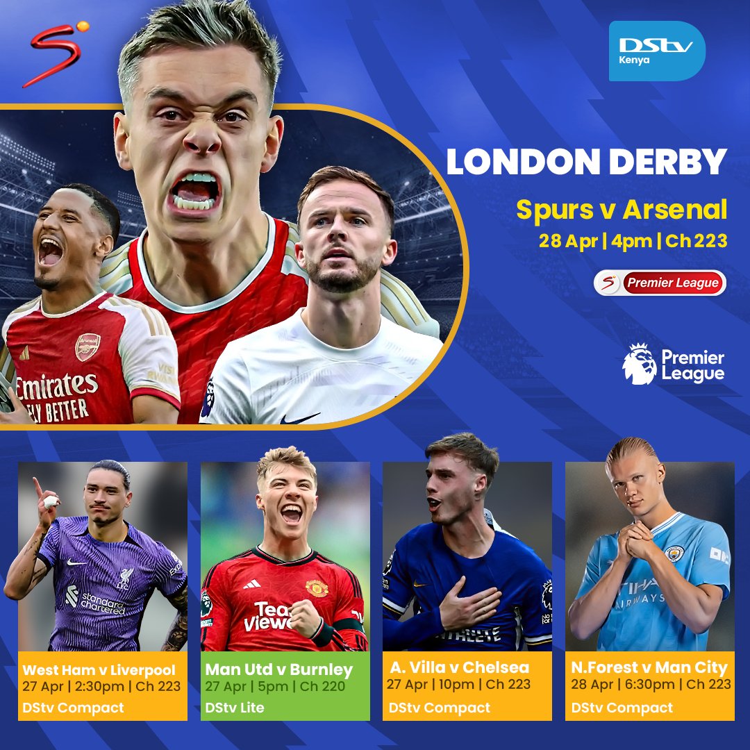 🏟️ It's that time again! #PremierLeague vibes are back with a bang! Let the battle for glory commence! 🏆⚽ ⚽ 27 Apr – #MUNBUR | 5 PM | Ch. 220 ⚽ ⚽ 28 Apr – #TOTARS | 4 PM | Ch. 223 ⚽ To Stream 📲: bit.ly/DStvStream #PremierLeagueALLOnDStv