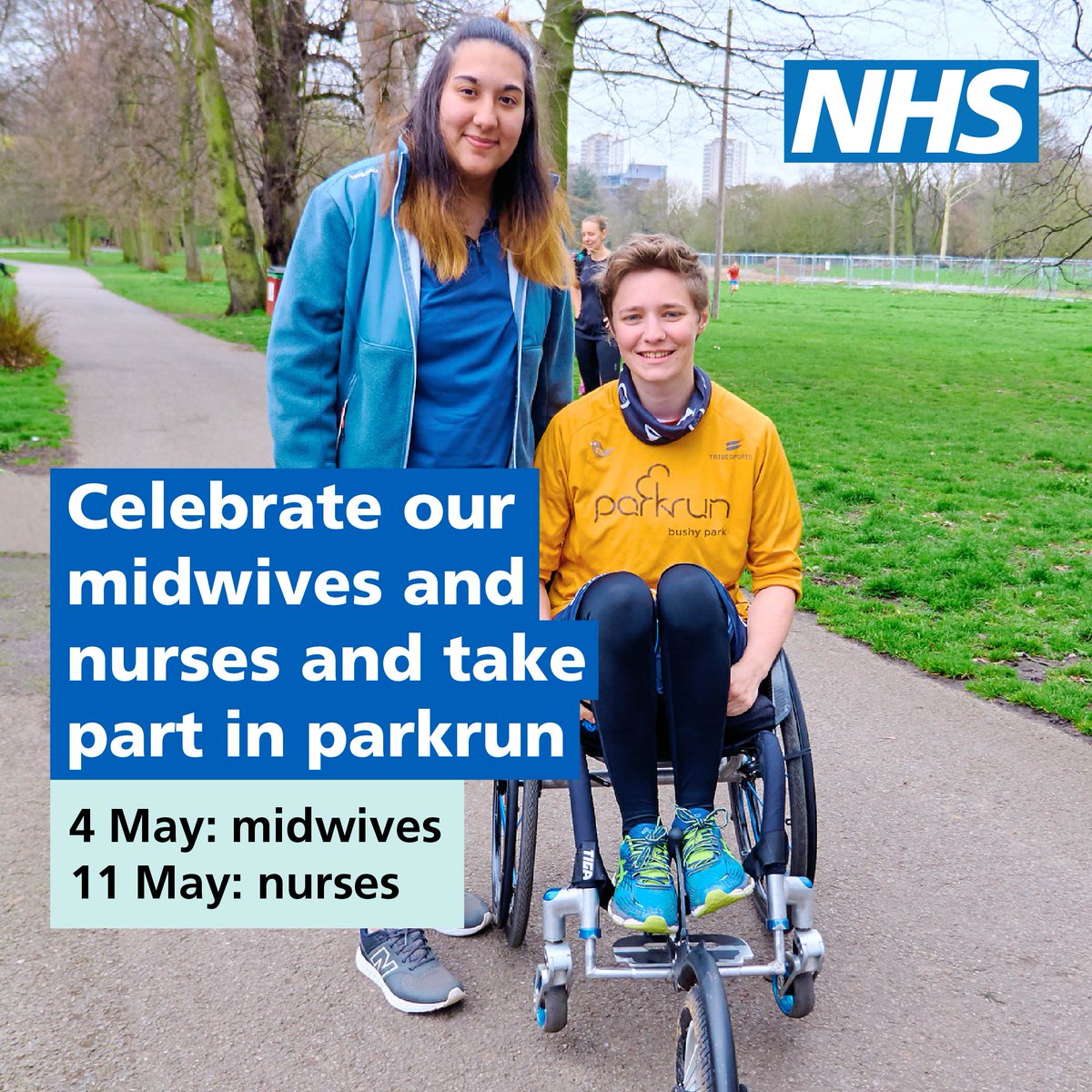 Take part in a local <a href="/parkrunUK/">parkrun UK</a> event on 4 May to mark International Day of the Midwife #IDM2024 and 11 May for International Nurses Day #IND2024.

You can walk, jog, run or volunteer as we recognise and thank our #teamCMidO midwives and #teamCNO nurses.
parkrun.org.uk/register/