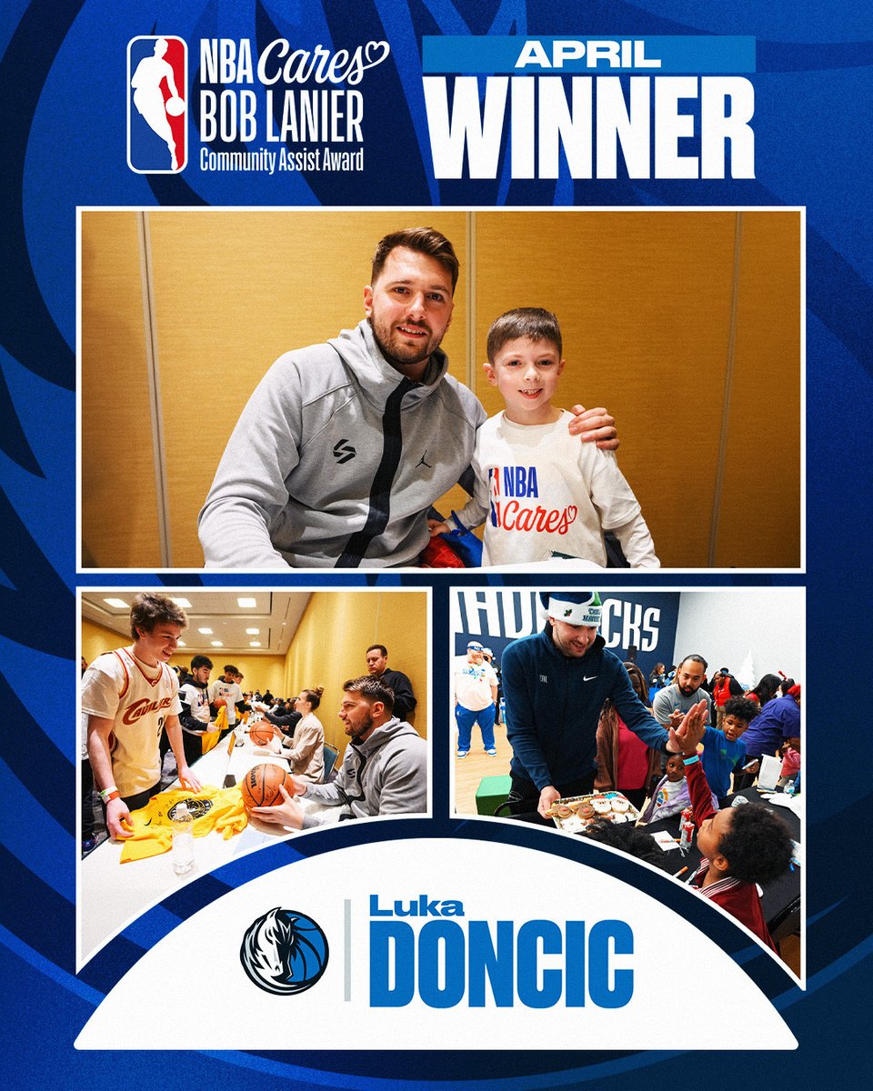 The NBA today announced Dallas Mavericks guard Luka Dončić as the NBA Cares Bob Lanier Community Assist Award winner for the month of April. Dončić is being recognized for his efforts in providing memorable experiences for youth and uplifting communities. More:…