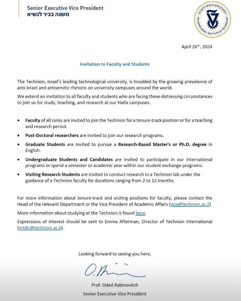 Talia Khan (@realtaliakhan) on Twitter photo Israeli universities are offering spots to people in US universities who donโt feel safe. This is circulating at <a href="/MIT/">Massachusetts Institute of Technology (MIT)</a> right now. People will certainly take them up on the offer.
There is a Jewish brain drain going on elite US universities. We should all be concerned about the Israeli universities are offering spots to people in US universities who donโt feel safe. This is circulating at <a href="/MIT/">Massachusetts Institute of Technology (MIT)</a> right now. People will certainly take them up on the offer.
There is a Jewish brain drain going on elite US universities. We should all be concerned about the