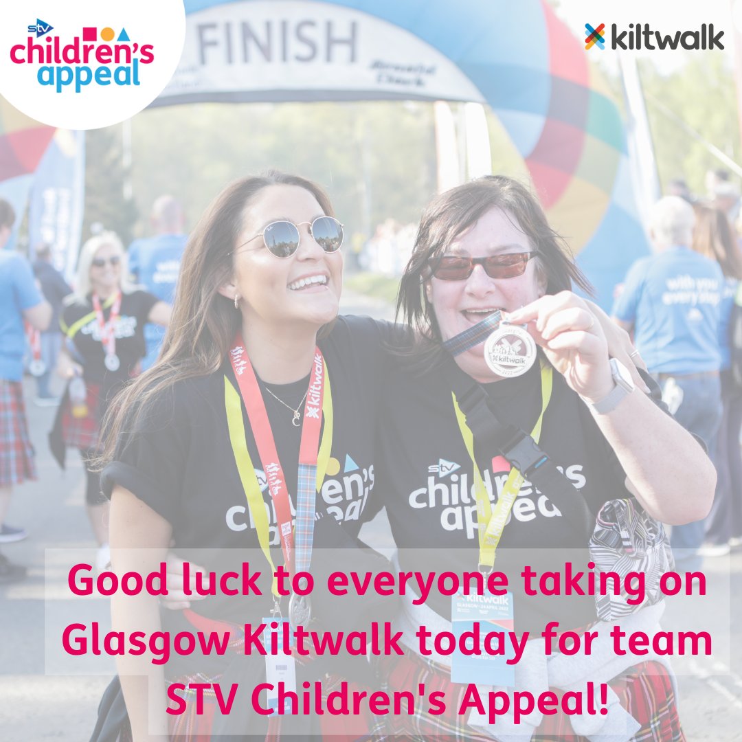 Today is the day! Whether you're walking the Mighty Stride, Big Stroll or Wee Wander at the #GlasgowKiltwalk, we wish you the best of luck and want to thank you again for supporting the STV Children's Appeal. Here's to a clear and hopefully sunny walk! 💛🌞