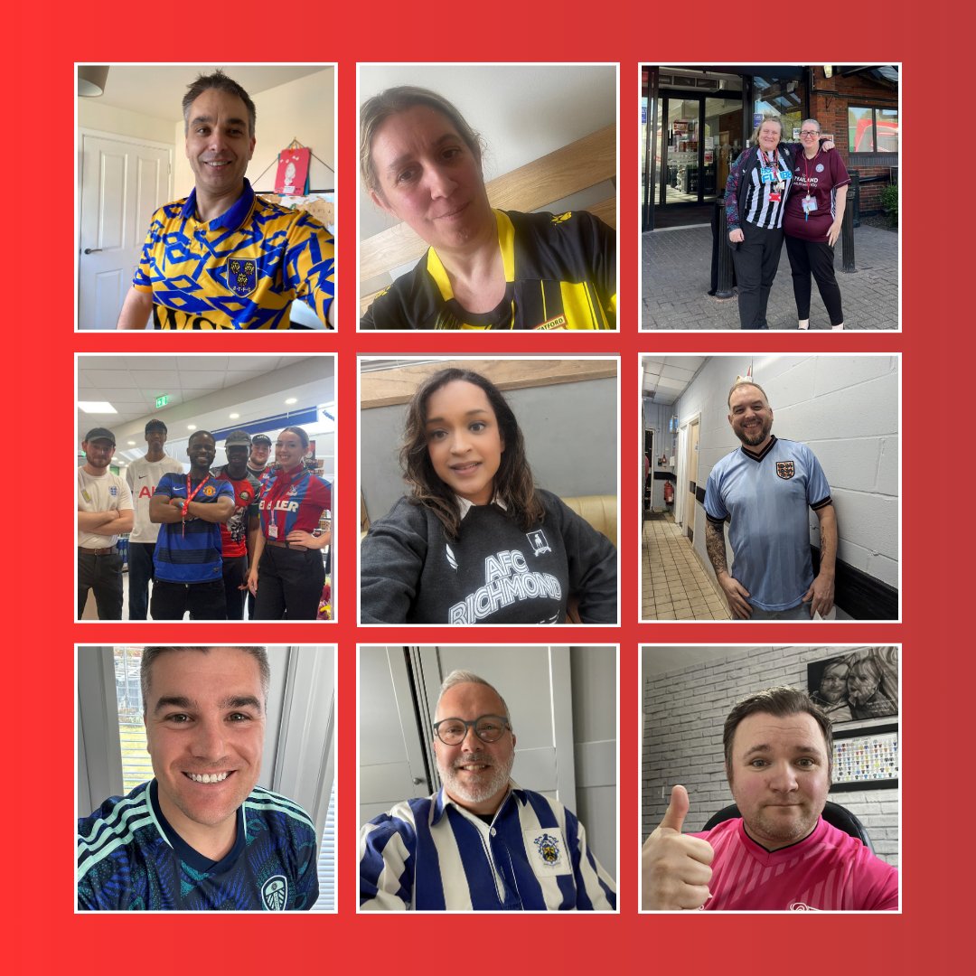 Roadchef's tweet photo. County, Albion, Town, Dortmund, City, Palace and (most of all) united in our goal to beat cancer! ⚽️

Across the country, our team have been taking part in #FootballShirtFriday to raise vital funds for @BobbyMooreFund and @CR_UK https://t.co/DpHnUXNZuy #FridayFeeling #Football https://t.co/717bD0Io5R