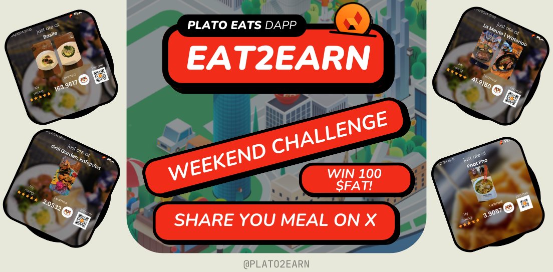 Hey #Foodies! 🍽️This weekend, join our Dine & Share Challenge! 📸 1️⃣ Dine out using Plato and share your meal via our app 2️⃣ Post your dine session on X Through the app, Tag @Plato2Earn and 2 Tag friends 🏆One lucky winner gets 100 $FAT! Haven't downloaded…