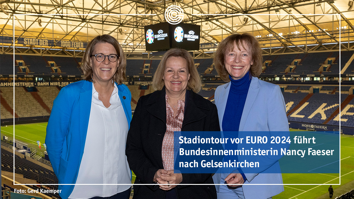 Heute war Bundesinnenministerin Nancy Faeser zu Gast in der #EURO2024 Host City #Gelsenkirchen. Sie informierte sich in der Arena AufSchalke über die Vorbereitungen der Stadt & des FC Schalke 04 für die UEFA EURO 2024. #unitedbyfootball