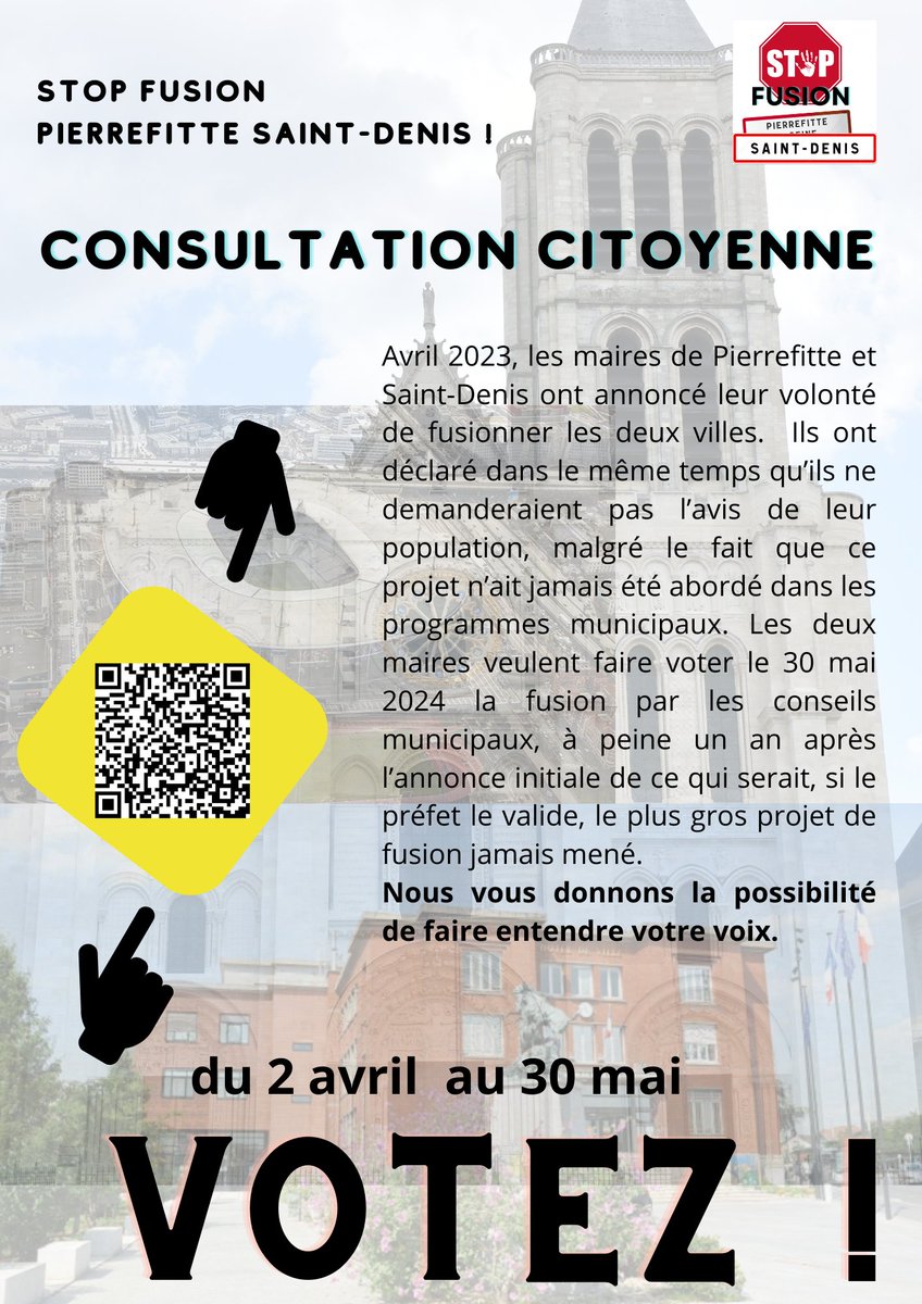 2 poids, 2 mesures à #pierrefitte
votation sur les vols de nuit ✅
votation sur le projet de fusion avec #saintdenis ❌
Il y a des sujets sur lesquels @michelfourcade et <a href="/MathieuHanotin/">Mathieu Hanotin</a> ne veulent pas qu'on interroge leurs administrés.
Pour voter 👉urlz.fr/qm5S