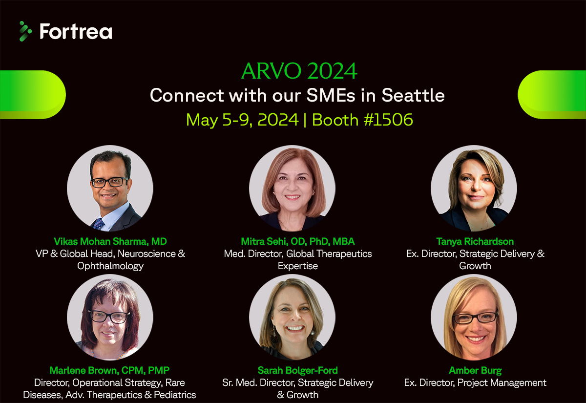 1 week to go! We are excited to attend #ARVO2024 in Seattle. May 5-9. Stop by booth 1506 and connect with our team to discuss research partnerships, explore innovations in vision therapies and exchange ideas. fortrea.com/about-us/event… #visionscience #ophthalmologytrials @ARVOinfo