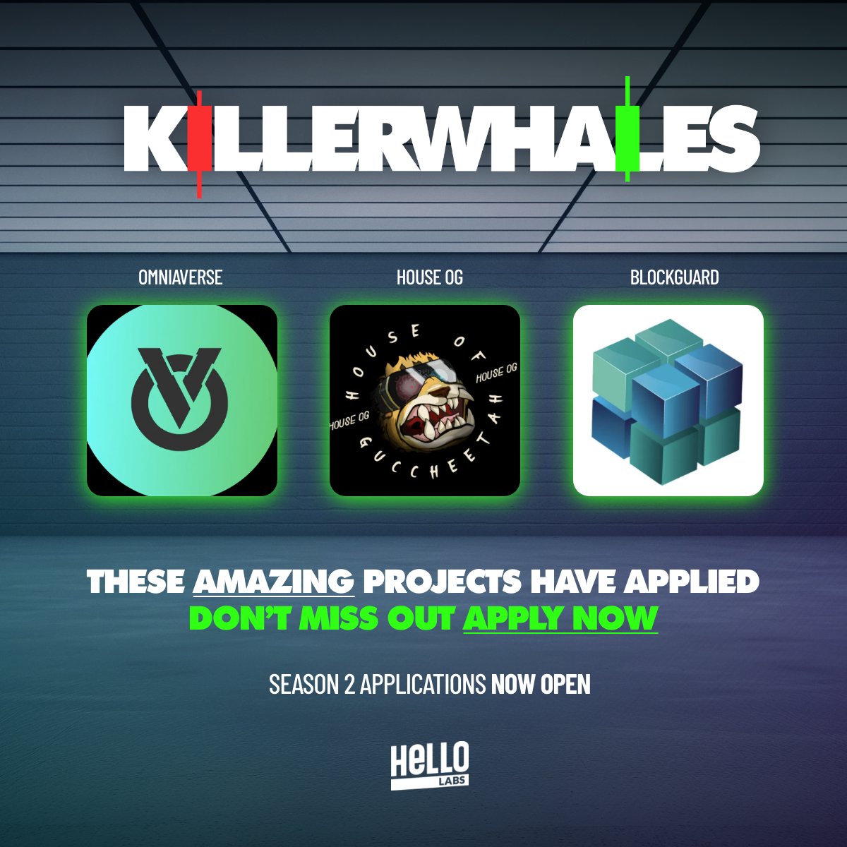 5 days until voting starts for Season 2 of @KillerWhalesTV 🐳 Say $HELLO to these killer projects that are looking to claim a top spot: 🔶@omniaverse 🔶@HouseOGxyz 🔶@blockguard1 Vote for your favorite projects starting May 1st 🔥 Top 3 win a chance to pitch in front of the