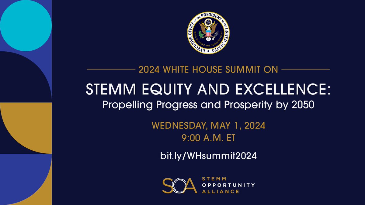 We are counting down the days to the 2024 White House Summit on STEMM Equity and Excellence with @WHOSTP! Join us for the livestream at bit.ly/WHsummit2024