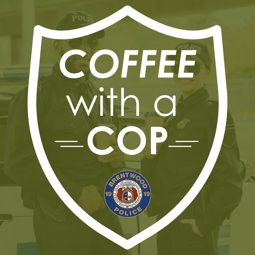 Come enjoy coffee with a cop, hosted by the Brentwood Police Department, grab a free cup of joe and get to know our wonderful police officers! 

We hope to see you there tomorrow, Saturday, April 27 at 10 AM at Memorial Park (8600 Strassner Dr)! #coffeewithacop #brentwoodpd
