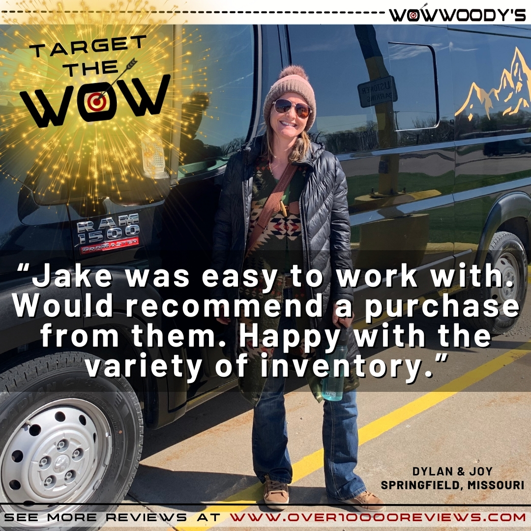 Happy campers! We were delighted when Dylan and Joy came from Springfield, MO to find the best price for their Ram ProMaster right here at Woody’s! Wishing you many incredible adventures in your amazing new RV, and we appreciate the opportunity to help you TARGET THE WOW!