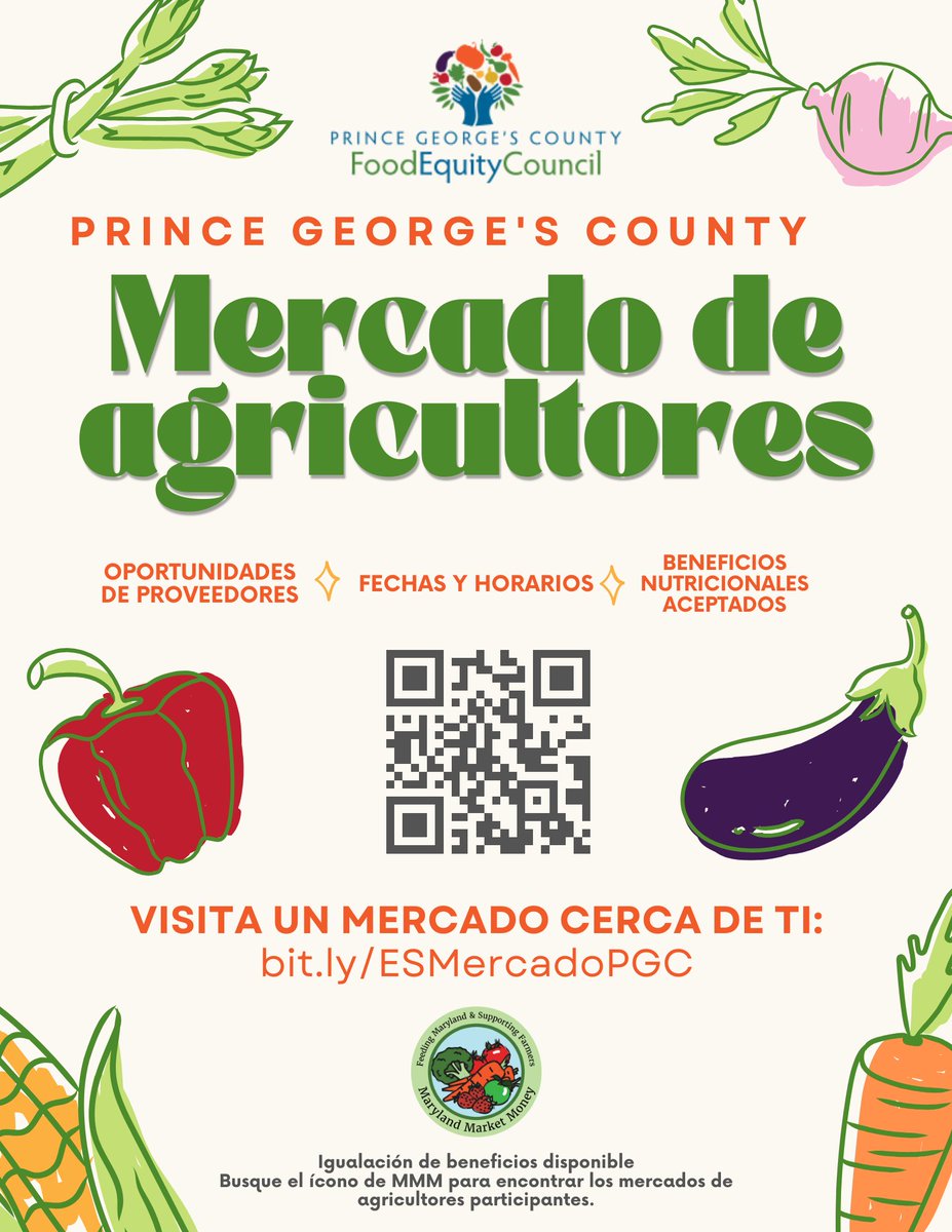 Farmers Market season is right around the corner! Have you located a farmers market near you? Check out this listing so you can plan to support our local food system in Prince George's County 🥕👩🏾‍🌾🍅

Click here: bit.ly/FarmersMarketP…

#EatLocal #Food4All #MarylandMarketMoney