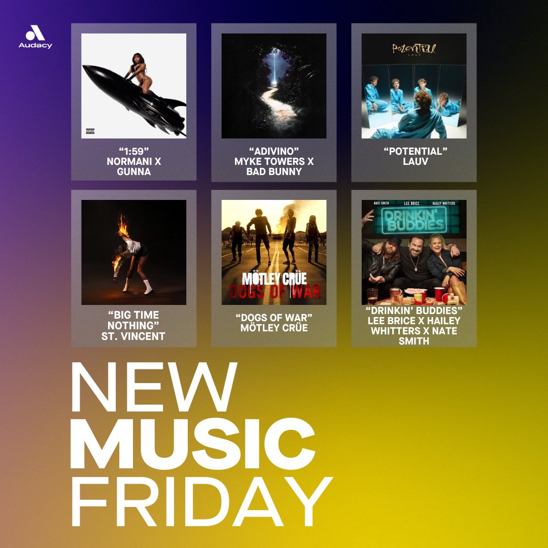 Turn up #NewMusicFriday ➡️ auda.cy/AllNewTW

🚀 @Normani X @1GunnaGunna
🎶 @MYKETOWERS X Bad Bunny
🎤 @lauvsongs 
🔥 @st_vincent
🤘 @MotleyCrue 
🍻 @leebrice X @haileywhitters X @natesmithsongs