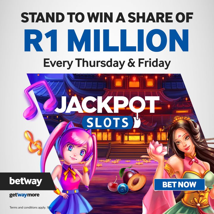 Put yourself in the right place at the right time with Betway Jackpot Slots each week, and you could walk away with a share of R1 Million in cash prizes. Bet R2 or more on selected Betway Jackpot Slots games Every Thursday & Friday between 7pm and 9pm. betway.co.za/betway-jackpot…