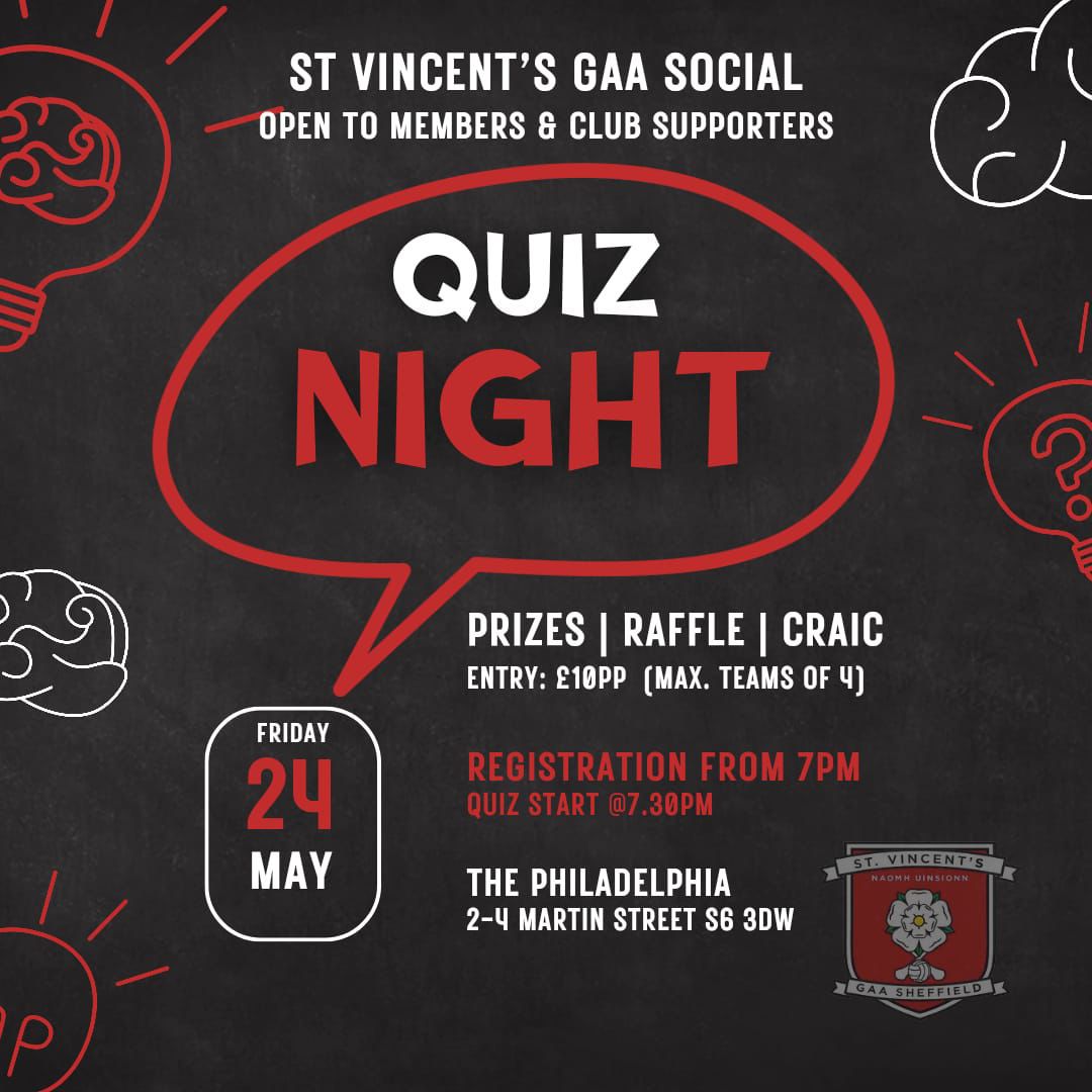 Calling all egg heads! 🥚

We are hosting a quiz night on Friday 24th May at The Philadelphia 

After the success of last year's quiz, we've moved to a bigger venue! Come along for a night of great craic!

#Sheffield #SheffieldQuiz #SheffieldIsSuper