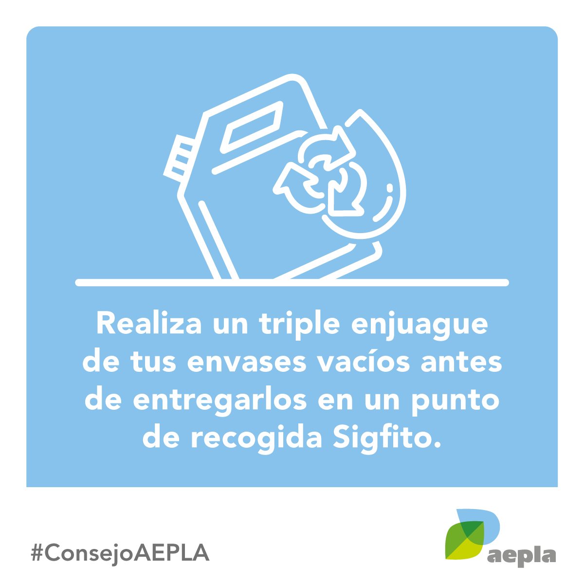 Ayuda a reciclar tus envases cuando los deposites en un punto de recogida @sigfito. Límpialos previamente, realizando un triple enjuague, para eliminar restos de residuos 💦🧴👍 #ConsejoAEPLA