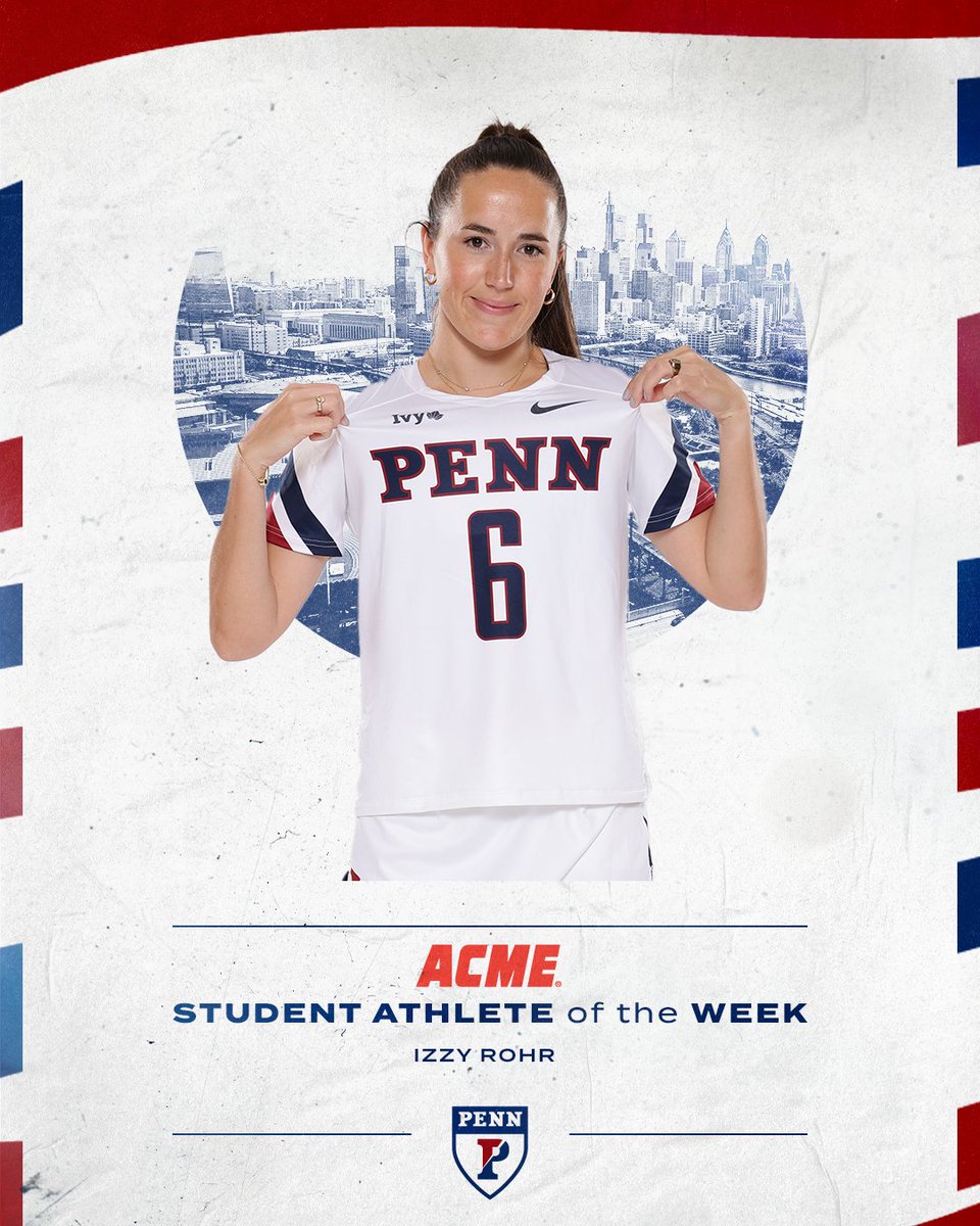 An absolute force to be reckoned with. 😤 @PennWomensLax defender Izzy Rohr has been named Penn Athletics Student-Athlete of the Week presented by @acmemarkets! 📰 bit.ly/3Wghv2R #FightOnPenn 🔴🔵🥍