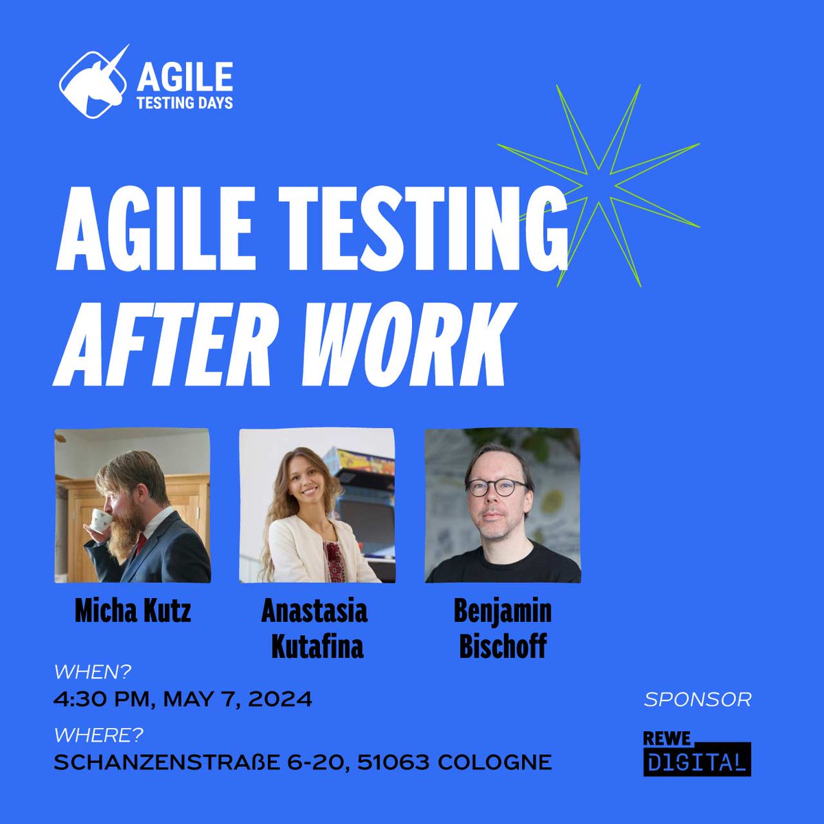 #AgileTD  Meetup in May!
🗓️ May 7
🕟  4:30 PM
📍REWE digital -  #Cologne!

🎤 How (not) to Measure Quality - Michael Kutz
🎤 Breaking Barriers - Become an Automation Tester in 258 minutes - Anastasia Kutafina
🎤 Old Tools, New Tricks - Benjamin Bischoff
meetup.com/agile-nights-b…