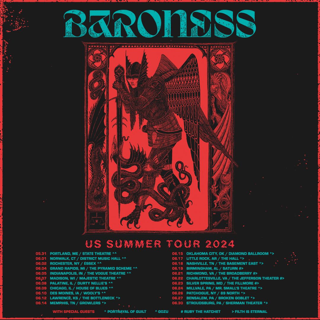 Tickets & VIP available now for all stops on our US Summer Tour with special guests @PortrayalOf, @GOZU666, @RubyTheHatchet & @FilthIsEternal_ on select dates 🐉🎫 yourbaroness.com/tour Let us know where we’ll see you!