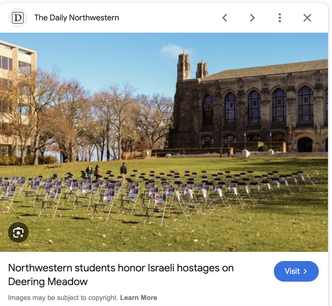 A thread of other things that have involved tents, assembly, and sound amplification at Northwestern and on Deering Meadow @thedailynu. Here is an action demanding the safe return of hostages taken by Hamas on Oct 7