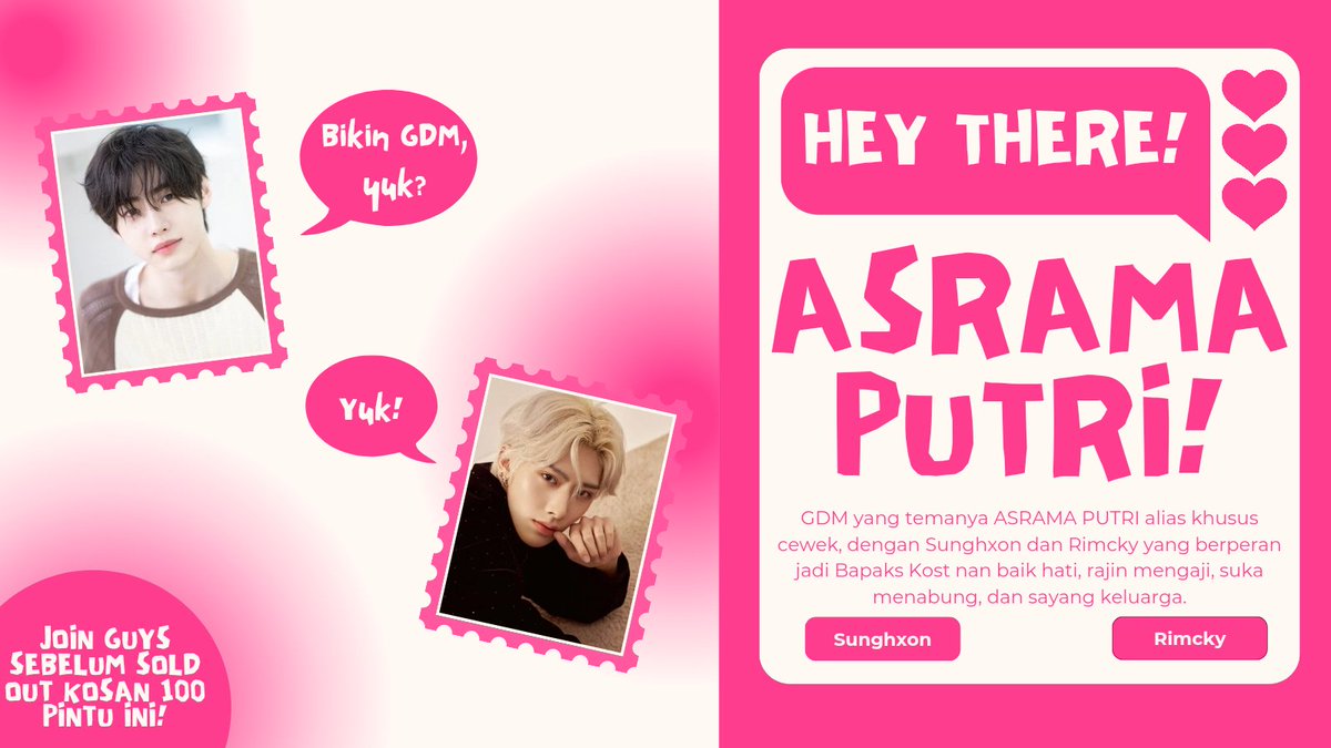 So, are any of you feeling kost-less? Wishing to have more dormmates? Come get closer to 𝘼𝙨𝙧𝙖𝙢𝙖 𝙋𝙪𝙩𝙧𝙞, a dormitory-based all-liner GDM for girls only, with two vampires as your fav Bapak kost. Kindly leave a trace below and RT this if you are interested. Thank you! 🚪