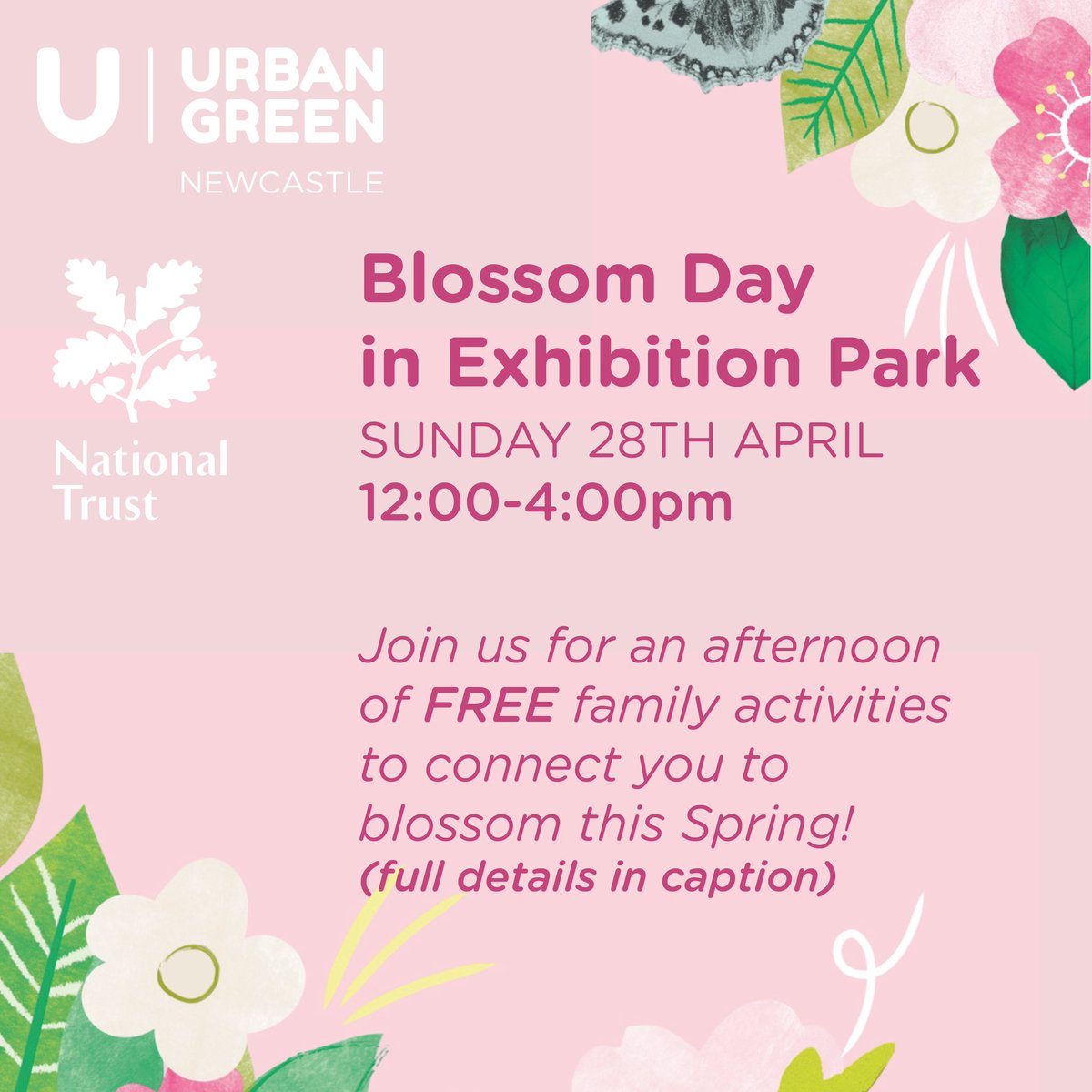 In support of @nationaltrust ‘s Blossom Project, we’re holding a FREE family activity day in Exhibition Park this Sunday 28th April! Find out more here: urbangreennewcastle.org/event/blossom-…