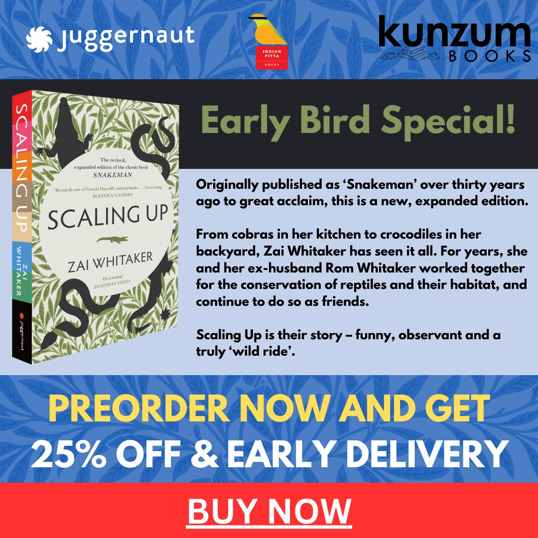 Indian Pitta and Juggernaut are excited to share our latest book 'Scaling Up' by Zai Whitaker. Funny, observant and written in Zai’s trademark style, this is a conservation story you won’t want to miss. Use this link to get 25% off and early delivery - bit.ly/3Ux5MvC