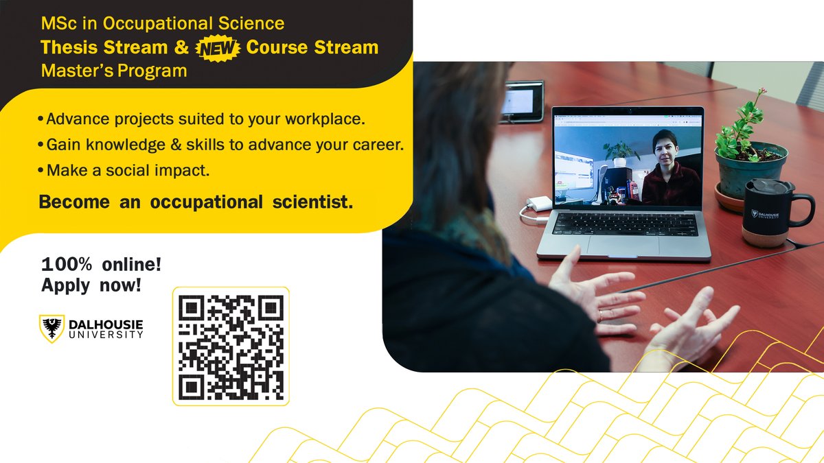 Are you looking for a master’s program that will assist your career goals by enhancing your skills and knowledge? Consider Dalhousie's lifestyle friendly MSc in Occupational Science degree. For more information, please visit our website. bit.ly/3SAxqXB