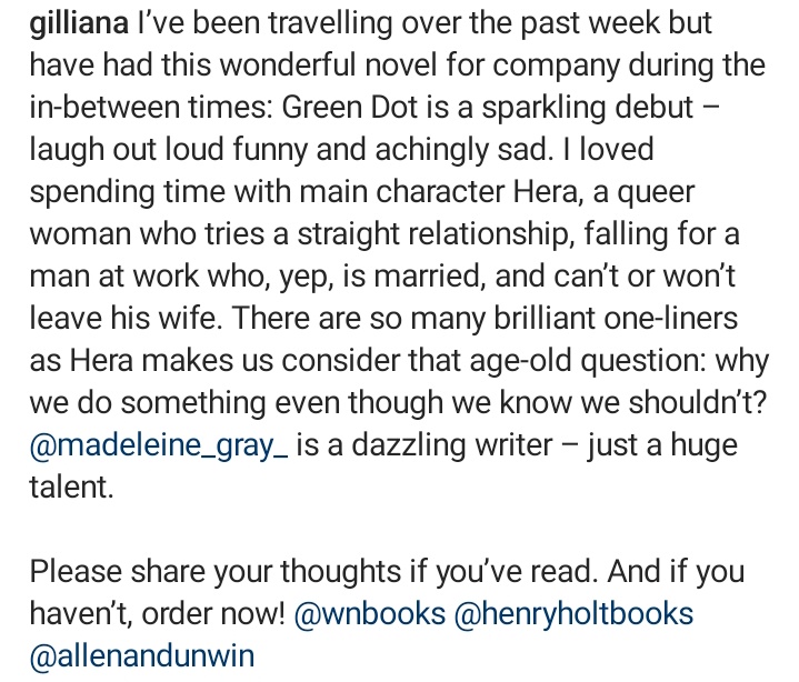 Gillian's IG post. Book recommendation