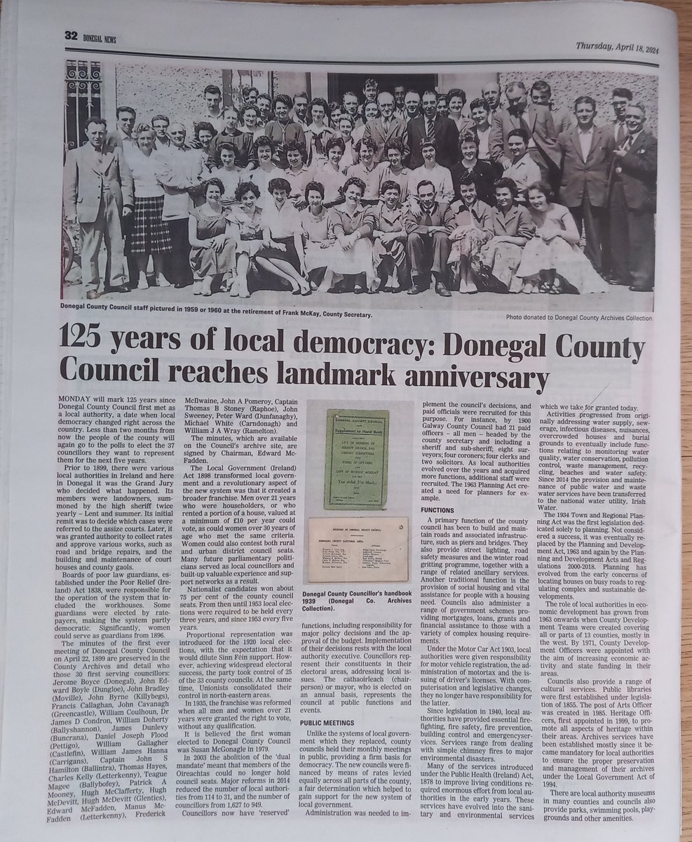 In case you missed it in @Donegal_News last week, here is the article by Kate Heaney on 125 Years of Donegal County Council, which was formed in April 1899 under modernising legislation from 1898. Featuring our Council #archives @donegalcouncil @Donegalcomuseum @DonegalLibrary