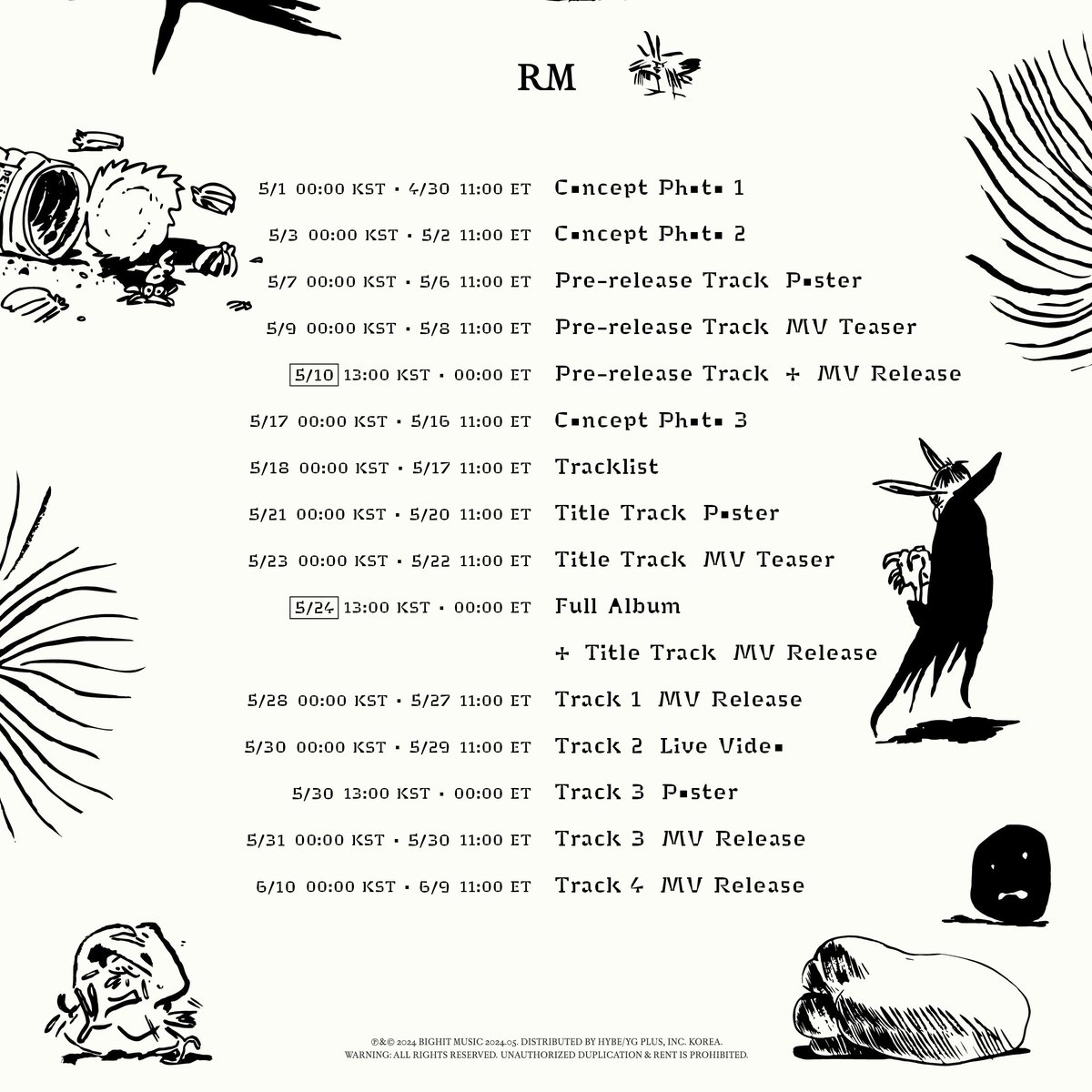 RM's pre-release track from album 'Right Place, Wrong Person' will be released on May 10 at 1PM KST.