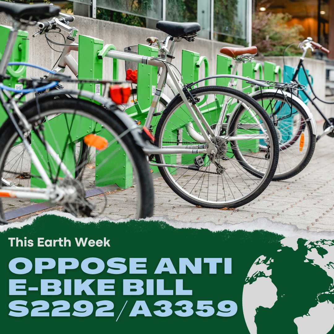 Happy #EarthWeek2024! Let’s celebrate by supporting sustainable transportation options, not restricting them. Don’t let NJ lawmakers stop our environmental progress - say no to NJ Bill S2292/A3359 that will make it harder and more expensive for New Jerseyans to ride e-bikes.