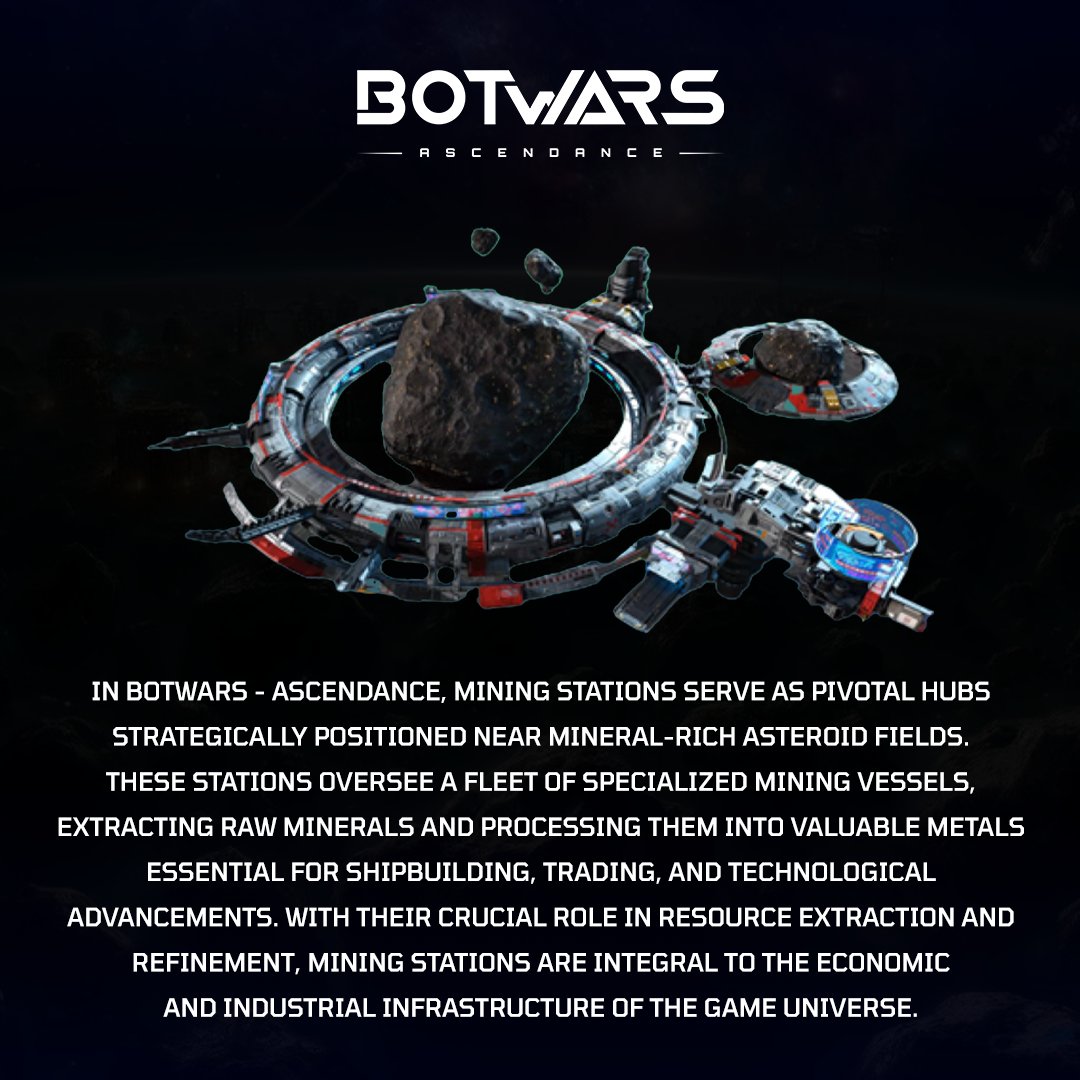 Uncover the heart of resource extraction: mining stations in Botwars - Ascendance. Essential for shipbuilding and trade, they refine raw minerals into valuable assets, shaping the game's economy. 💎⛏️ #BotwarsAscendance #MiningStation #EconomicHub 🌌