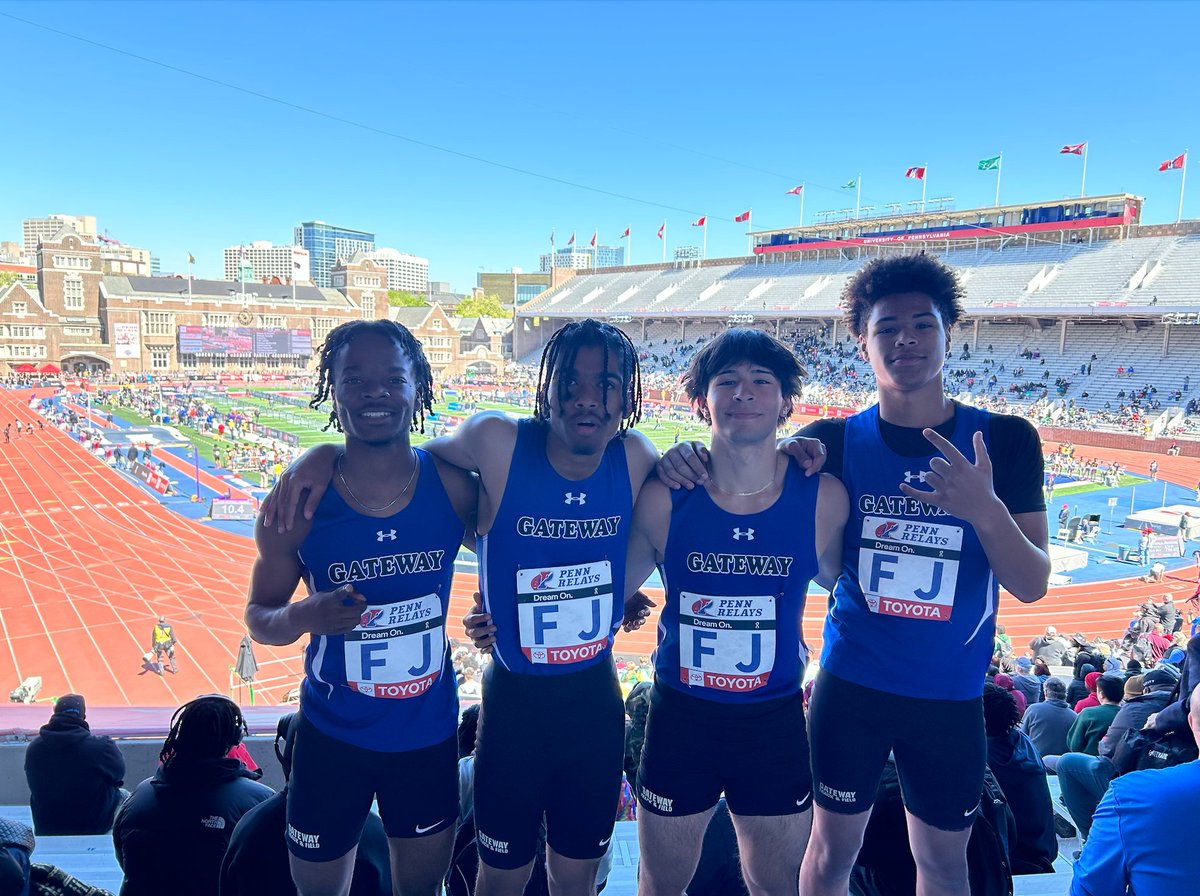 🚨SCHOOL RECORD ALERT🚨 The 4x100m Relay team of Jovan Reyes, Jake Finger, Mekhi Foster, and Lloyd Shambry break the school record at the Penn Relays today, running 45.36. The previous record of 45.48 had stood for only three weeks. Congrats men! #WeAreGateway @GRHSGators