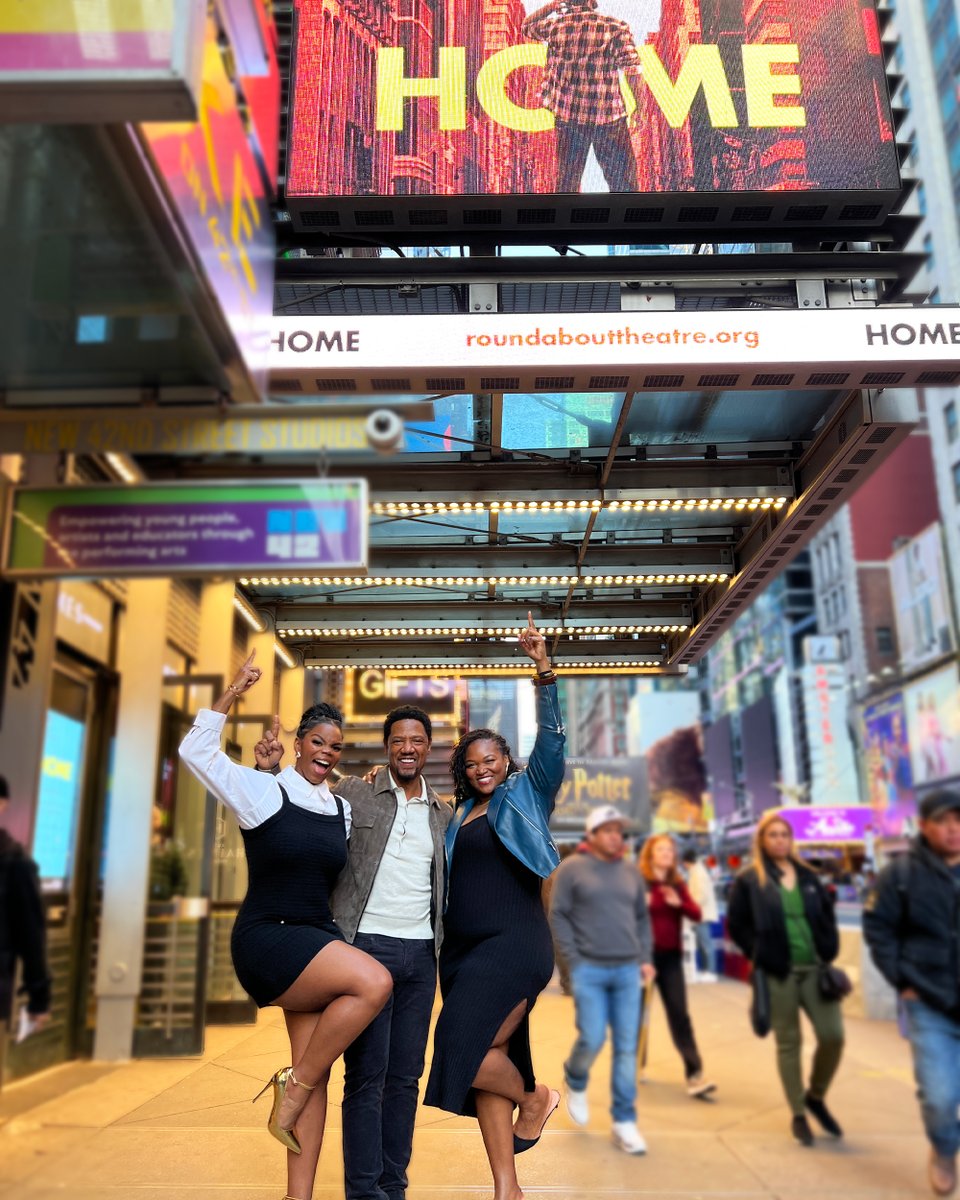 That feeling when it's your Broadway debut and you get to pose with the marquee for the first time 🙌 You can find HOME on 42nd St. at the Todd Haimes Theatre when performances begin May 17. #HomeBroadway 📸: (l to r) Brittany Inge, Tory Kittles, and Stori Ayers