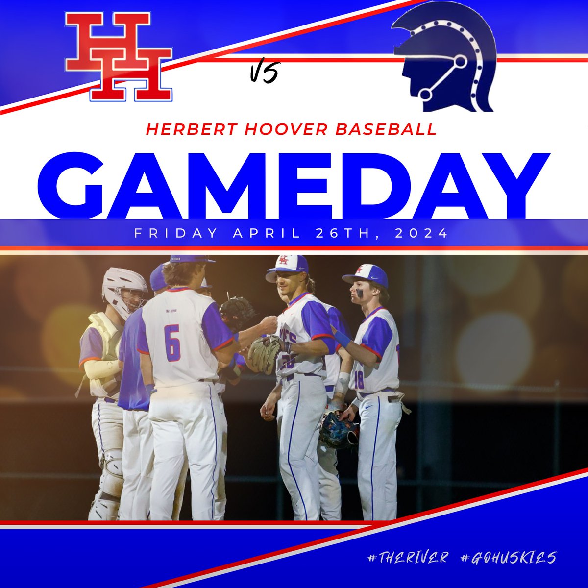 It's GAME DAY for the Herbert Hoover Huskies Baseball Team as they host the Riverside Warriors. First pitch set for 7:00 PM. #TheRiver #GoHuskies #wvprepbase