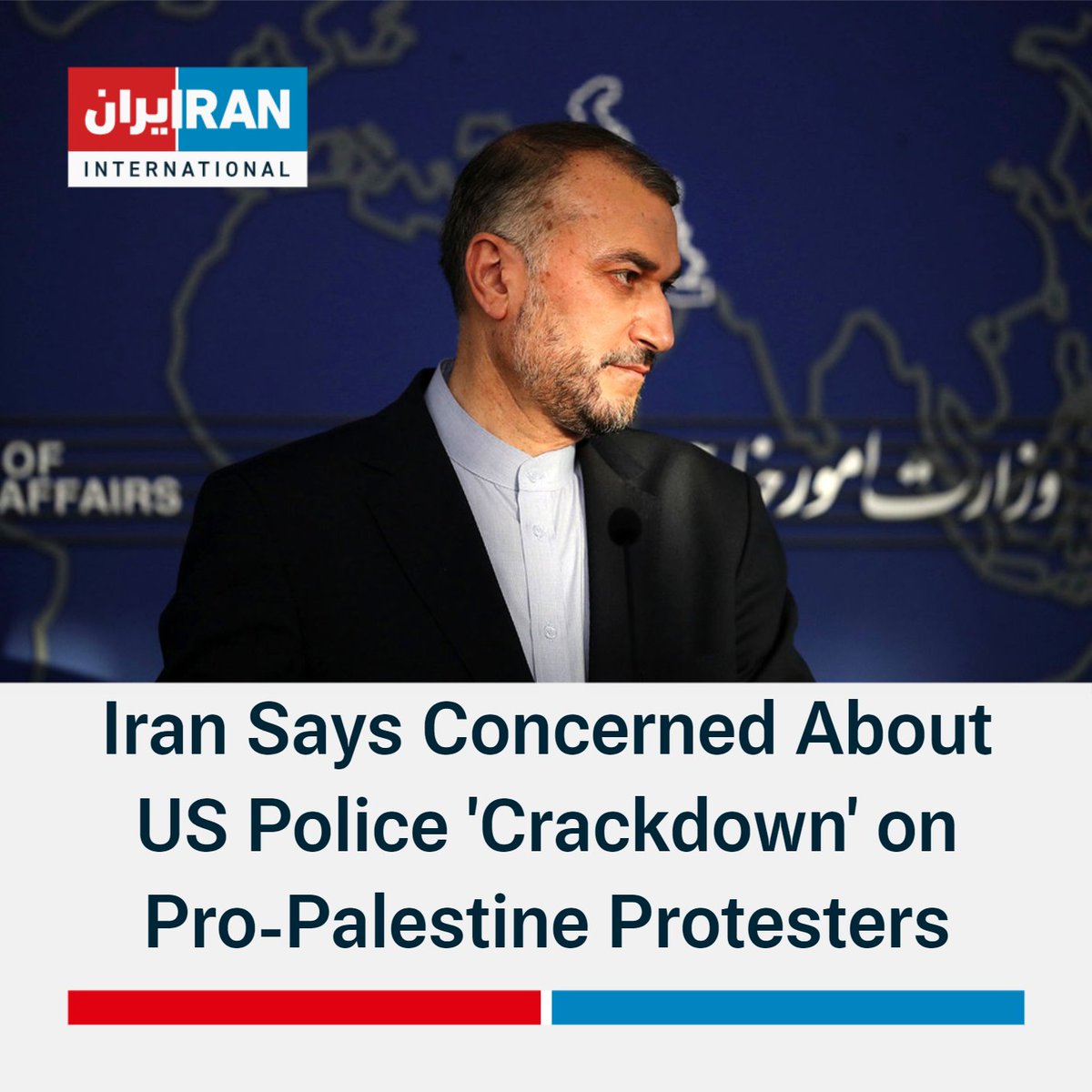 'The US police's suppression of and harsh response to professors and students protesting against Israeli crimes at various universities in the US are deeply concerning to the global public opinion,' Iran's FM @Amirabdolahian tweeted Friday. 'This suppression, in line with the…