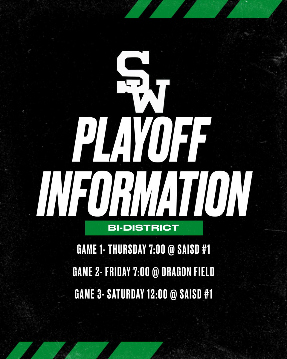 Dragon Baseball (@swhs_bsb) on Twitter photo Dragon baseball will be taking on the Edison Golden Bears in a Bi-District matchup. Come out and support as we try to capture the gold glove! 🏆
#AAAO #Family
<a href="/swisd_athletics/">SWISD Athletics</a> <a href="/SASWAthletics/">SWHS Athletics</a> <a href="/rcaudiosports/">RC Audio Sports</a> <a href="/TxHS_Baseball/">TxHSBaseball</a> Dragon baseball will be taking on the Edison Golden Bears in a Bi-District matchup. Come out and support as we try to capture the gold glove! 🏆
#AAAO #Family
<a href="/swisd_athletics/">SWISD Athletics</a> <a href="/SASWAthletics/">SWHS Athletics</a> <a href="/rcaudiosports/">RC Audio Sports</a> <a href="/TxHS_Baseball/">TxHSBaseball</a>