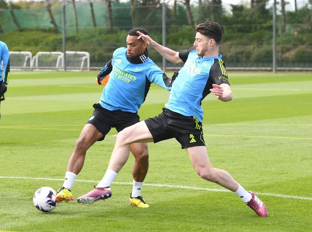 Jurrien Timber & Declan Rice in Arsenal training today. ⚔️