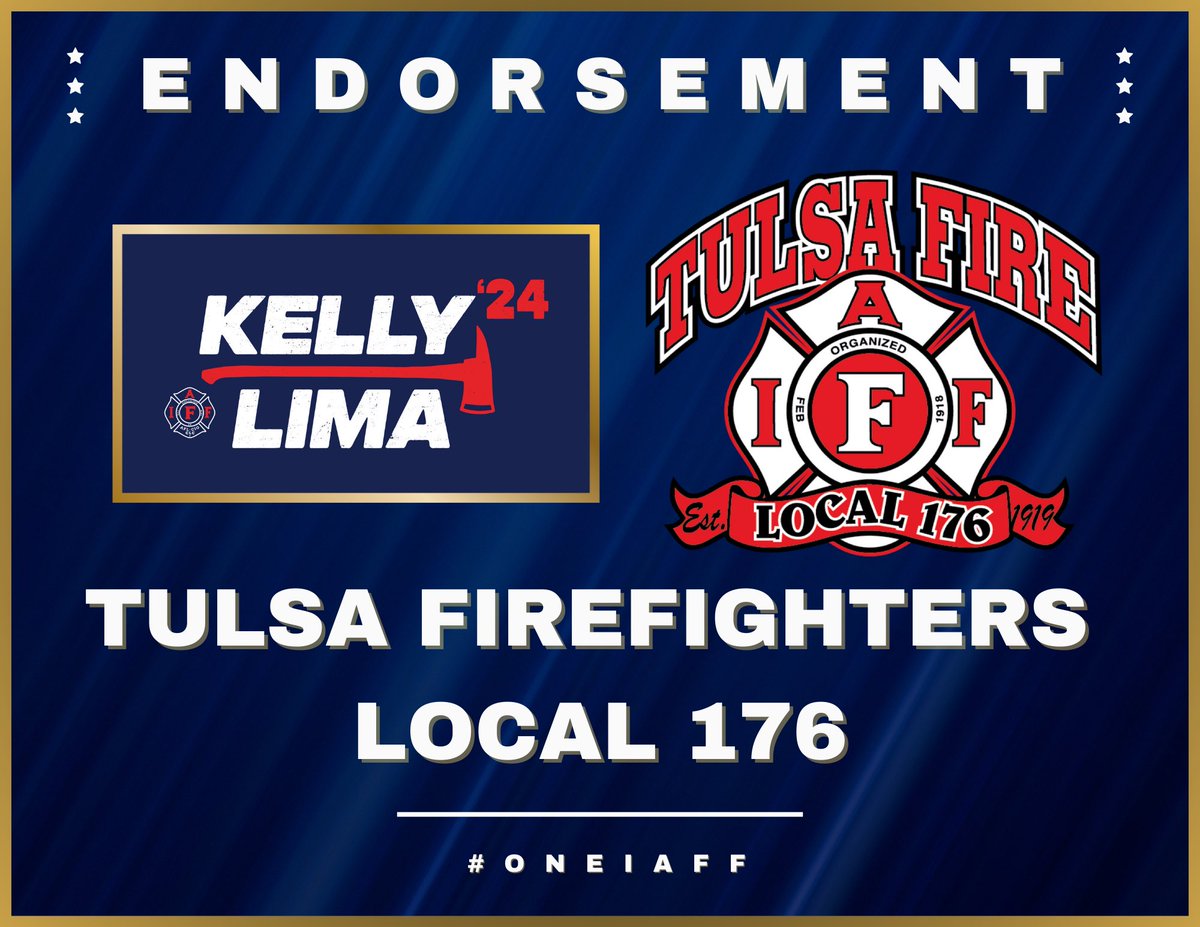 “Tulsa FFs Local 176 proudly support the reelection of IAFF GP Edzo Kelly and GST Frankie Lima for their bold leadership and fierce advocacy on behalf of fire fighters. Let's keep moving forward together!'

Matt Lay, President 
Tulsa Firefighters @IAFFLocal176 

#OneIAFF