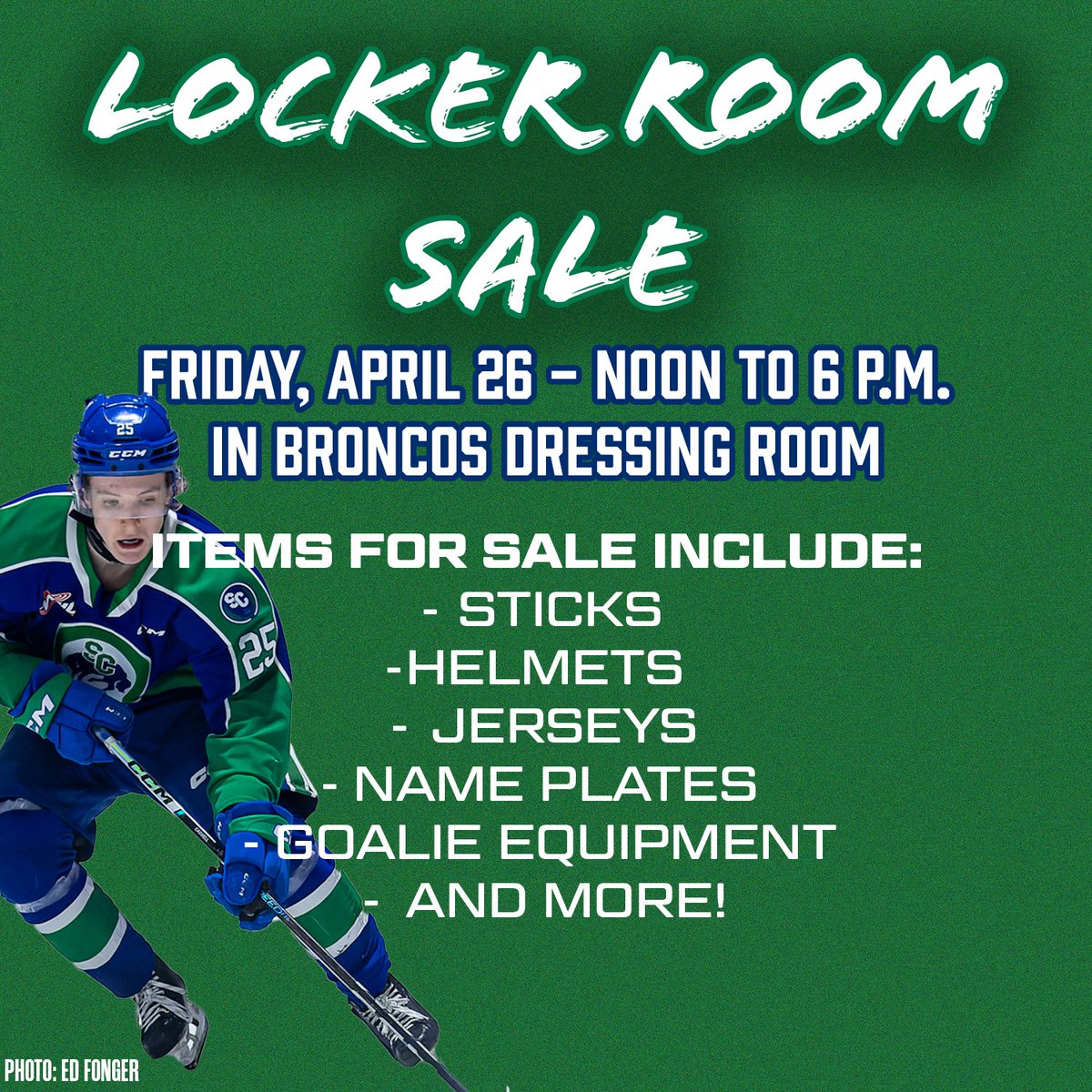 Our Locker Room Sale is on NOW!! Head down to the InnovationPlex and get your piece of Broncos game worn gear, jerseys, nameplates, sticks, and more!