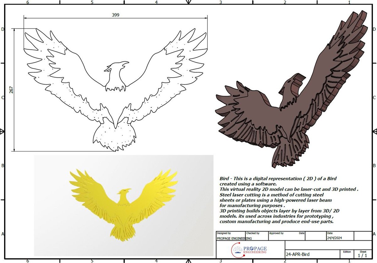 This is a digital representation of a bird created using a software, this model can be laser-cut or 3D printed.  We meet customer requirements on time and within budget for custom designs . #3drender #Constitutionalcourt #blackmotion #3DModel #presidentZuma #Bird #CAD #Stage2