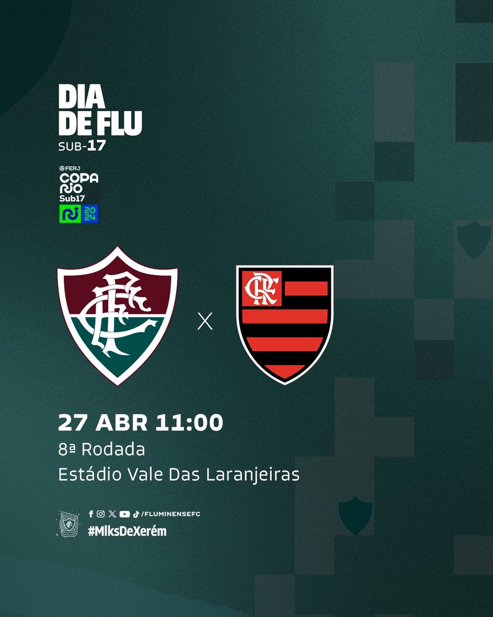 Amanhã é #DiaDeFlu e dia de CLÁSSICO! Às 11h, os #MlksDeXerém recebem o Flamengo no Vale das Laranjeiras, pela Copa Rio Sub-17! VAMOS VENCER, NENSE! 🇭🇺