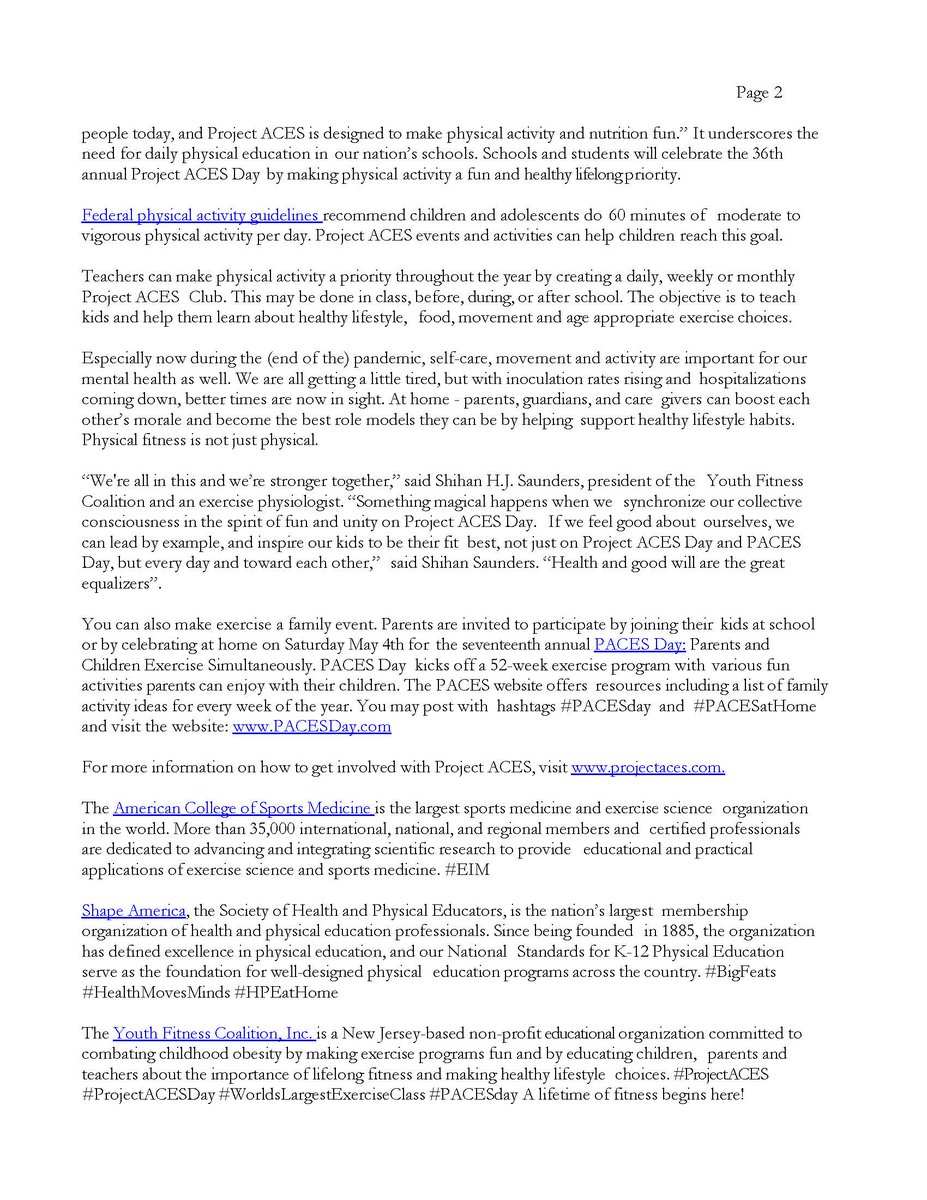 theYFCinc's tweet image. 36th annual #ProjectACESDay Wednesday May 1, 2024

Press Release: tinyurl.com/4ktswzrd 👇

#AllChildrenExerciseSimultaneously
#WorldsLargestExerciseClass
#ProjectACES
#ProjectACESatHome