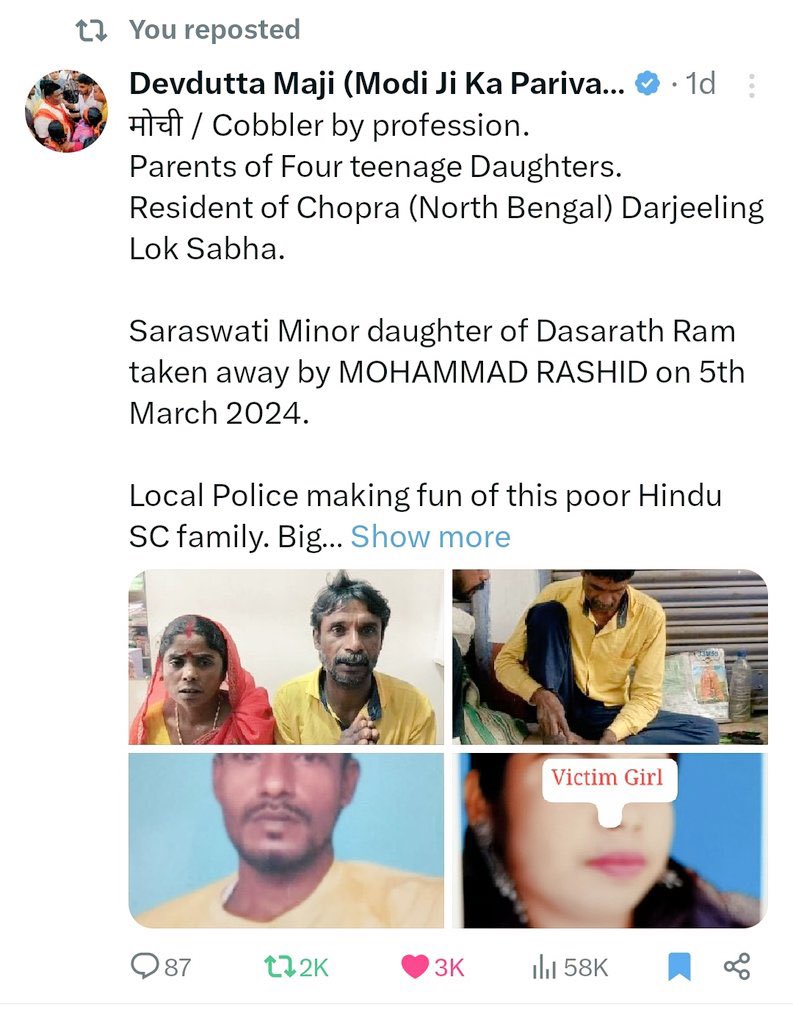 We need thousands of Real Nayak of like @MajiDevDutta Bhai, who devoted his entire life in rescuing Sanatani daughters & sisters from the clutches of #Jehadis . Recently he saved Saraswati who was abducted and raped till 18 days. @sharmarekha @SonOfBharat7